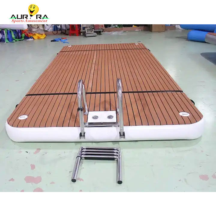 सीढ़ी ड्रॉप स्टिच पीवीसी टीक फोम के साथ OEM inflatable फ्लोटिंग डॉक स्विमिंग प्लेटफॉर्म