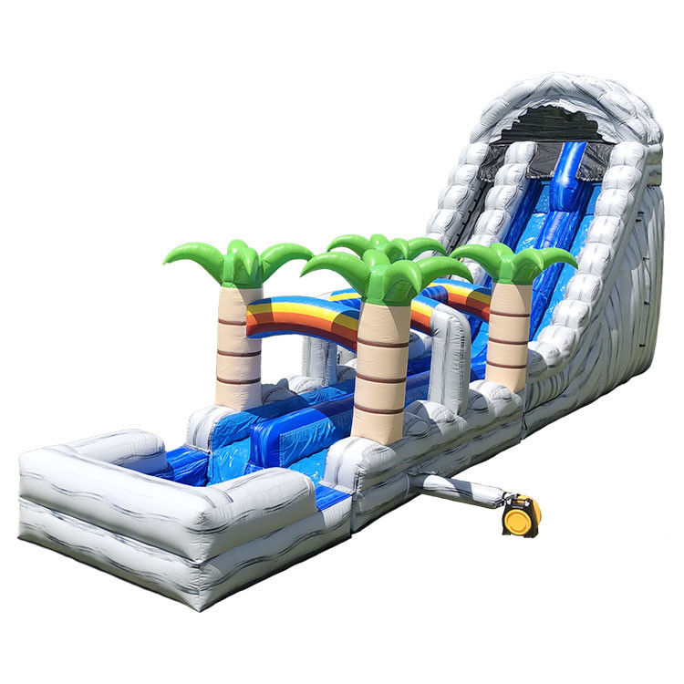 सस्ते inflatable पानी स्लाइड 24'H ट्रिपल लेन उष्णकटिबंधीय विशालकाय पानी स्लाइड वयस्कों के लिए