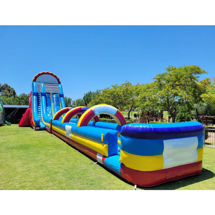 सस्ते inflatable पानी स्लाइड 24'H ट्रिपल लेन उष्णकटिबंधीय विशालकाय पानी स्लाइड वयस्कों के लिए