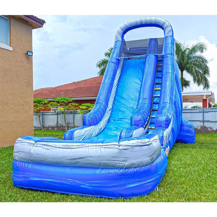 बच्चे के लिए पूल के साथ inflatable पानी स्लाइड पीवीसी नीले पिछवाड़े लेन पानी स्लाइड 22ft
